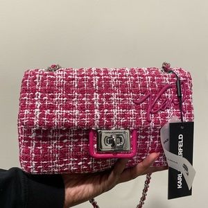 NWT Karl Lagerfeld Pink Tweed Flap Bag